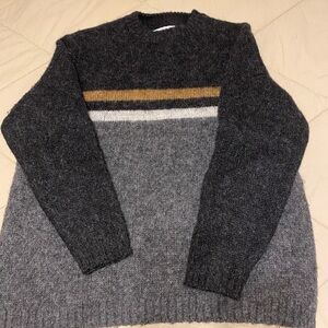 Floss Wool Men's Charcoal Crewneck Sweater with Stripes Grandpa-core Size XL,